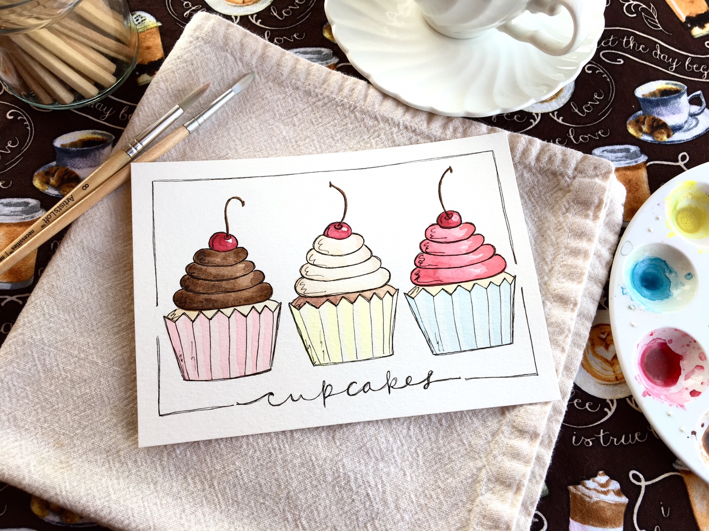 Cupcakes Watercolor Illustration