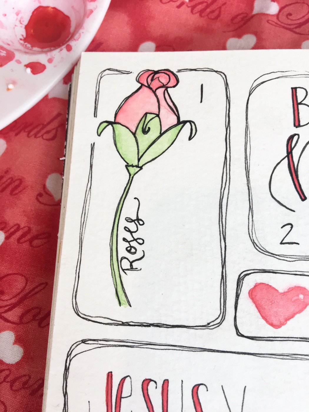 Rose - hand lettered February prompt