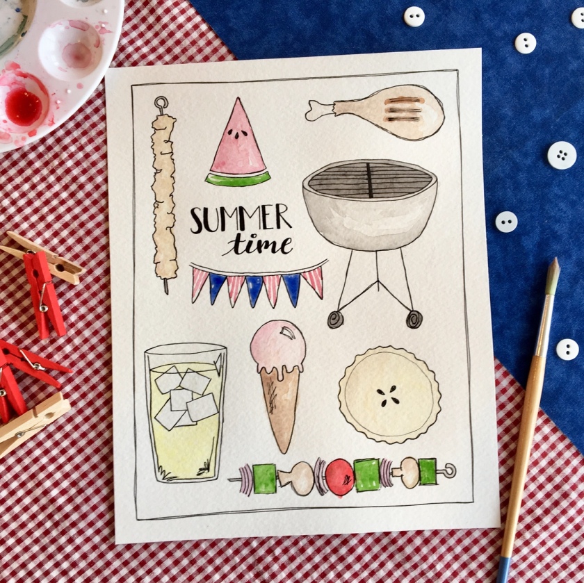 Patriotic Summer Time Free Printable from mamasbrush | grilling, kababs, lemonade, watermelon and other summer time goods!